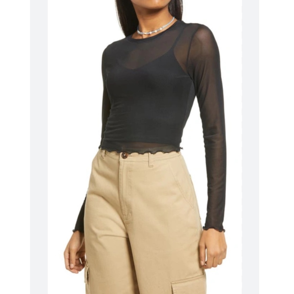 BP. Mesh Long Sleeve Top - Sheer Black - Size XS